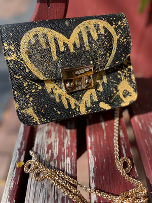 Custom Leather Bag Black Gold Heart