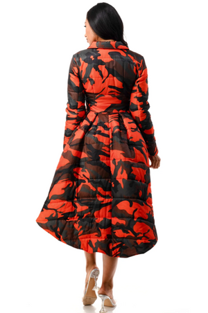Detroit High Low Camo Puffer Orange