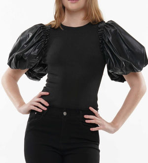 Jenni Faux Leather Puff Sleeve Top