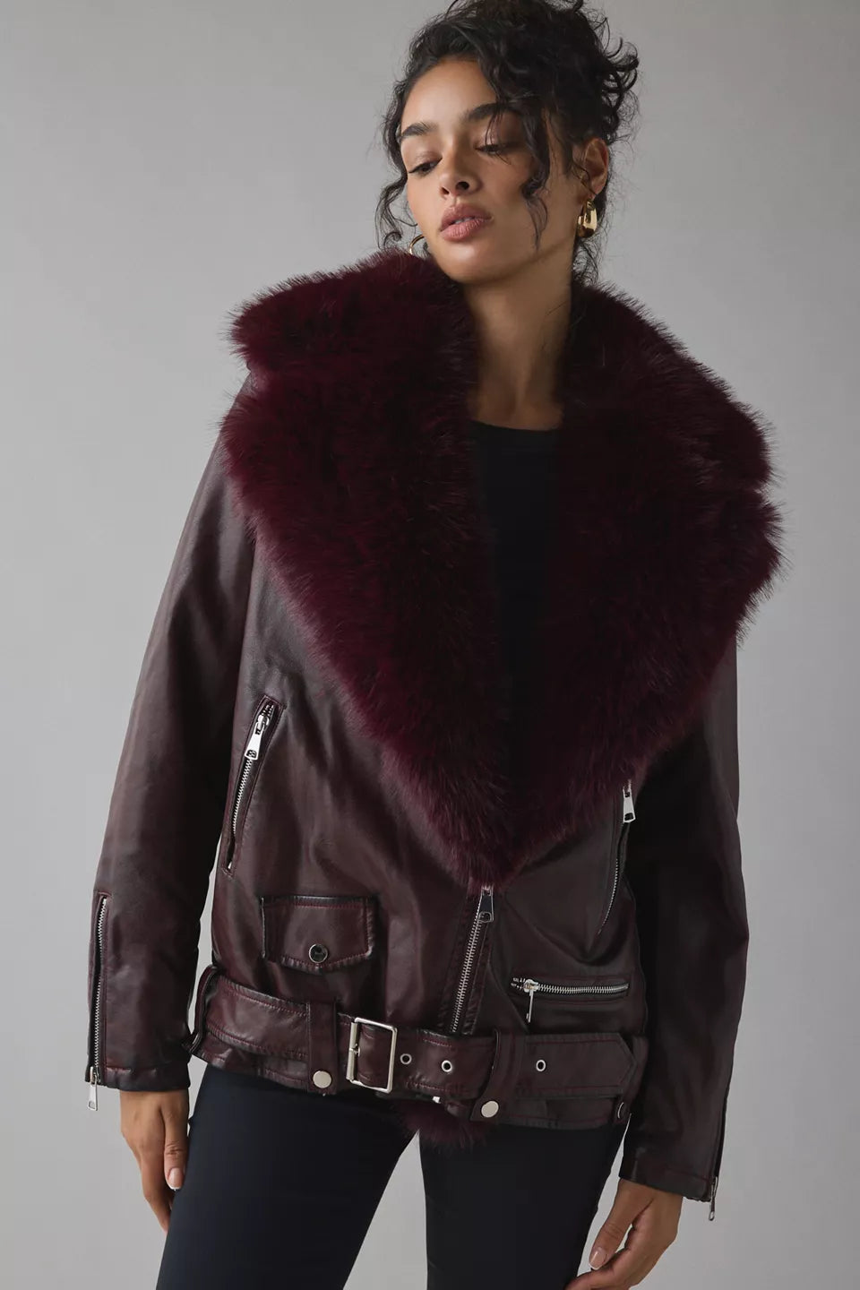 Azalea Wang Aurelia Coat Burgundy