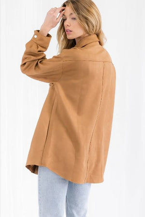 Marlow Faux Suede Button Down Camel