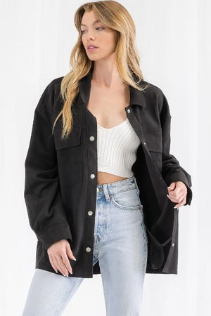 Marlow Faux Suede Button Down Black