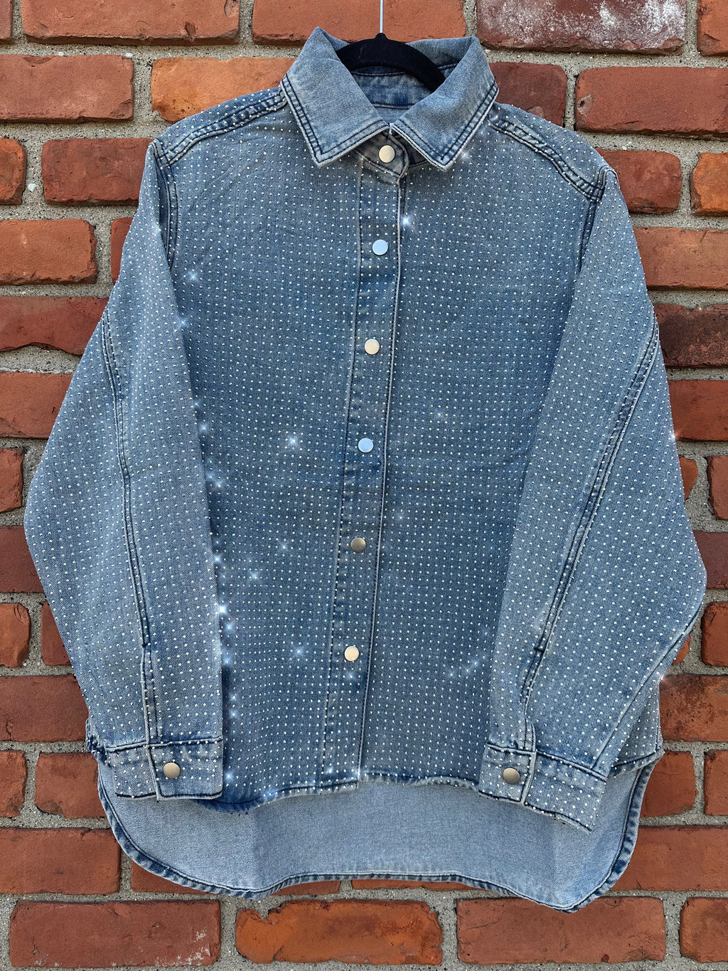 Cassie Blue Denim Rhinestone Button Down