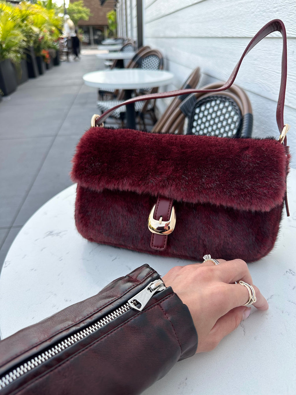 Gloria Fur Bag Burgundy