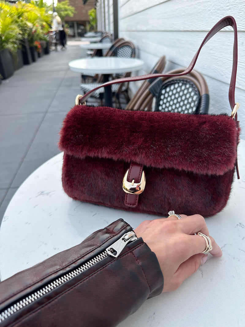 Gloria Fur Bag Burgundy