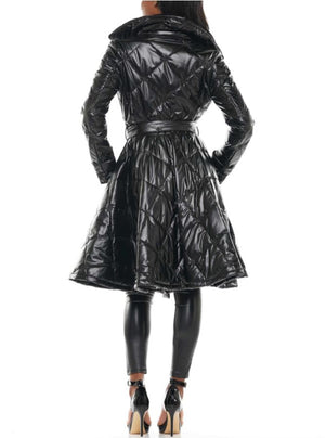 Justin Faux Patent Quilted Trench Black