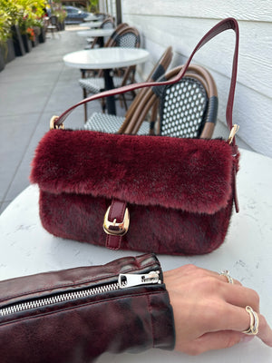 Gloria Fur Bag Burgundy