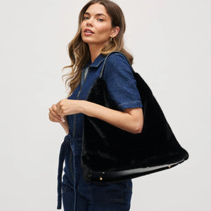 Chandler Fur Hobo Bag Black