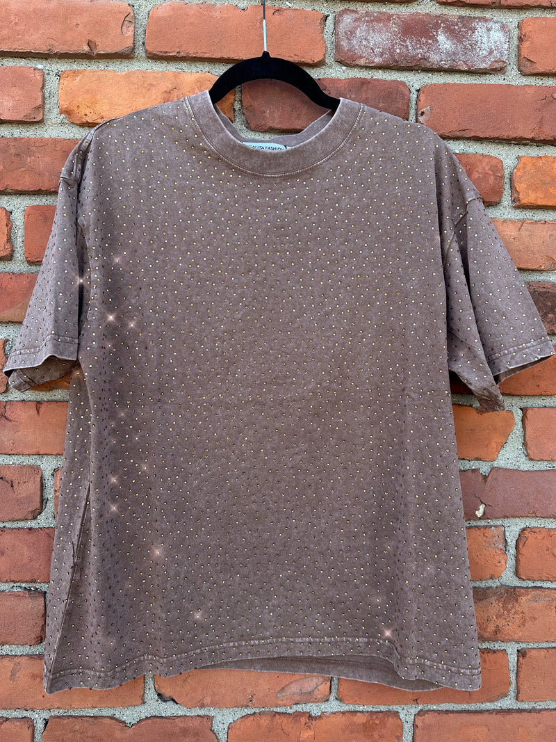 Parker Rhinestone T-Shirt Brown