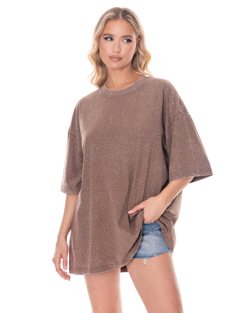Parker Rhinestone T-Shirt Brown