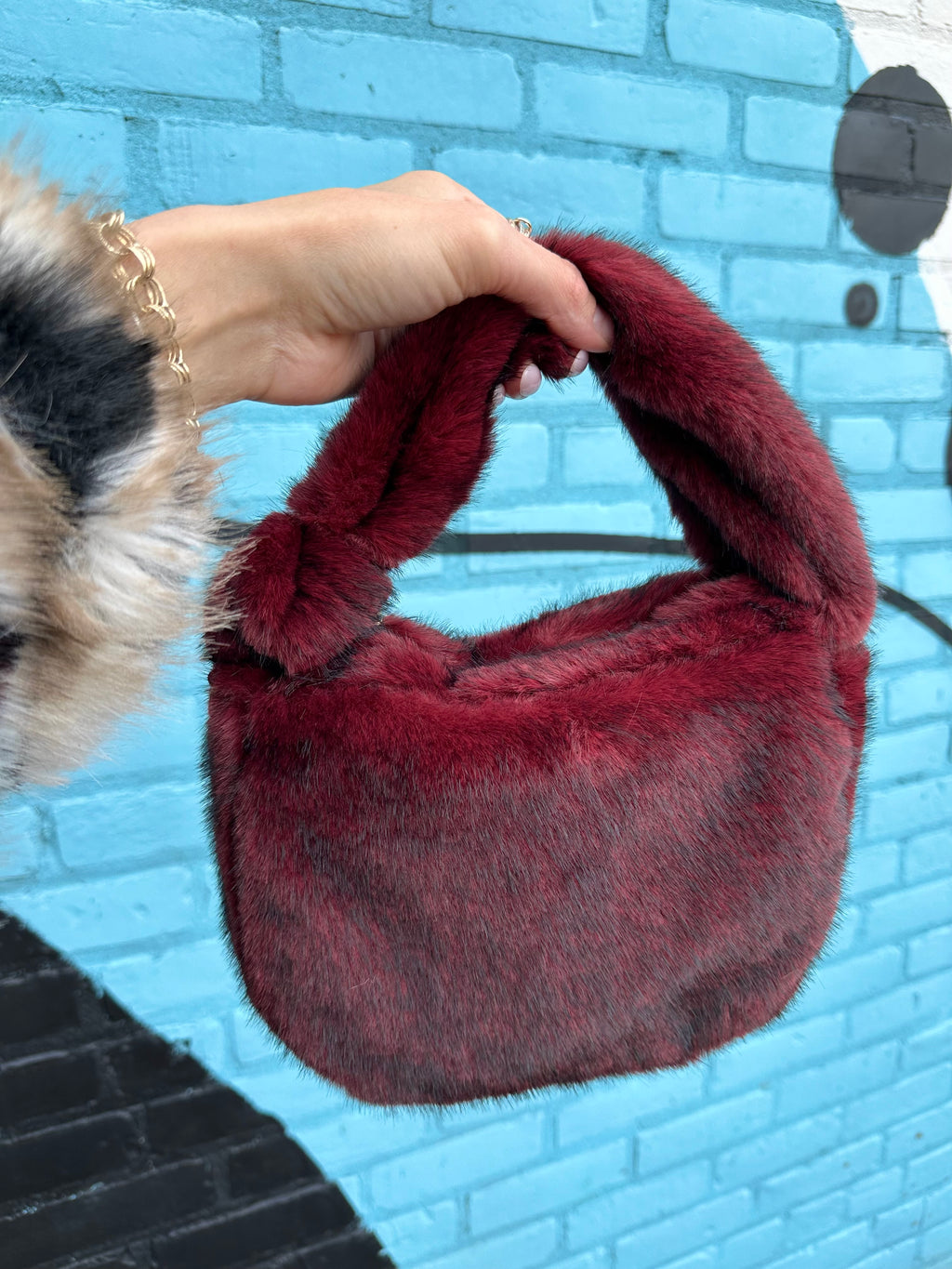 Monica Fur Bag Burgundy