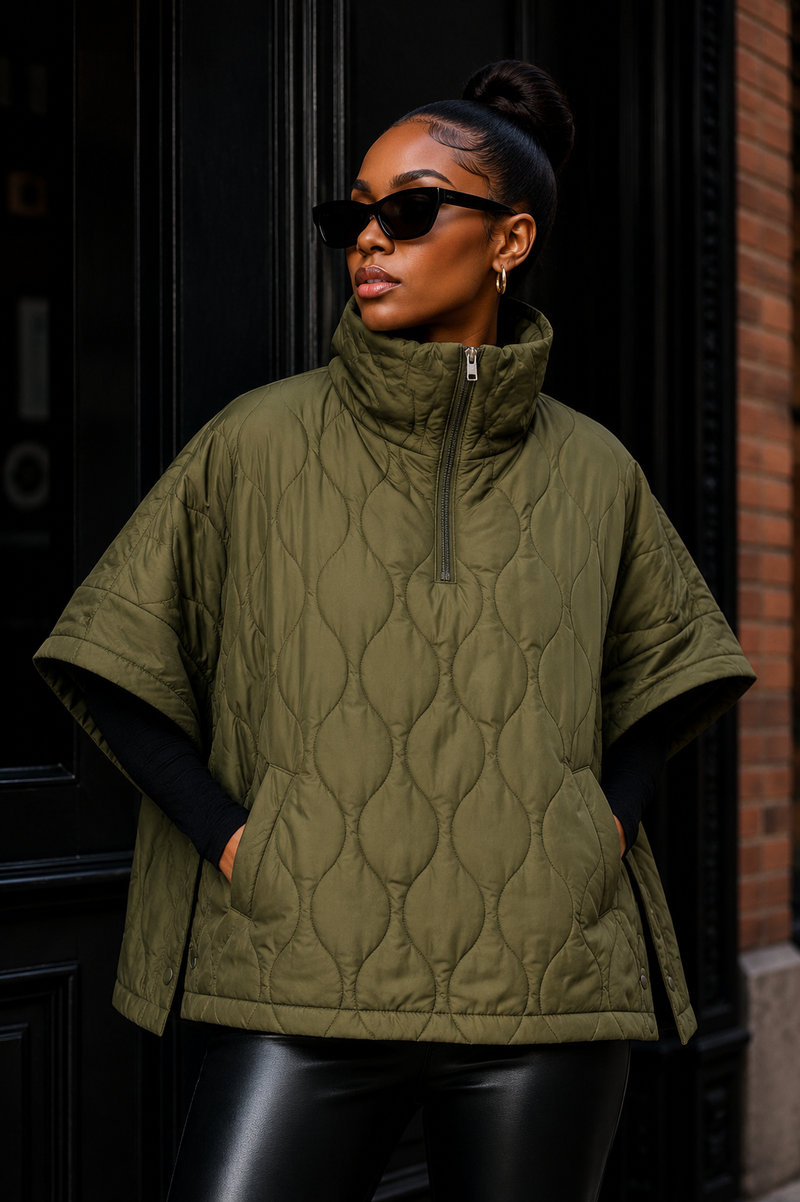 Willow Quilted Poncho Olive One Size – Village Shoe Inn