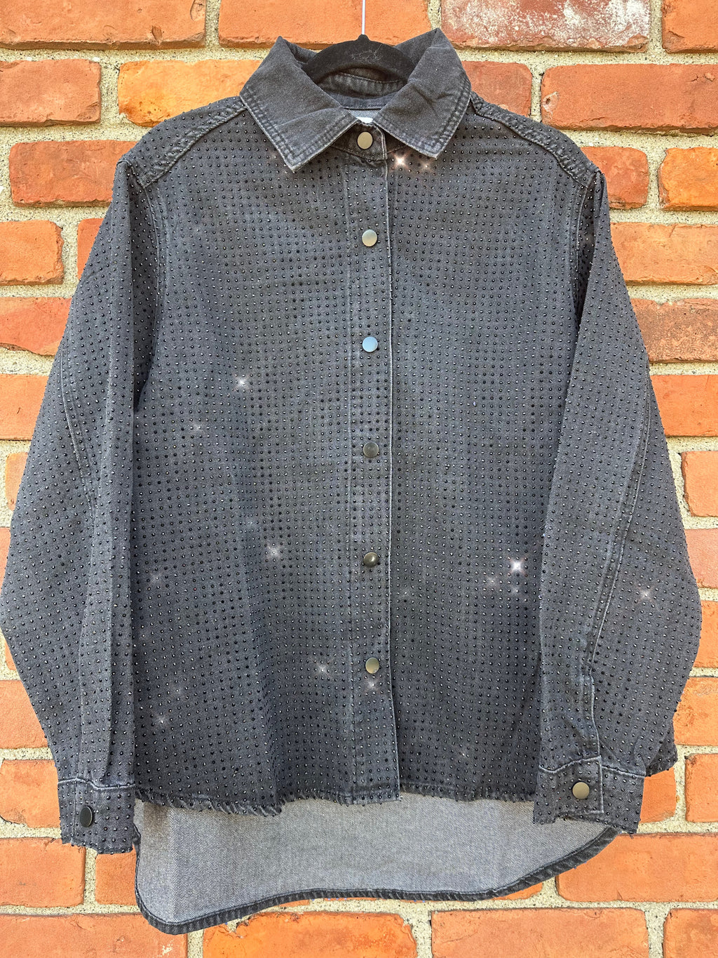 Cassie Dark Denim Rhinestone Button Down
