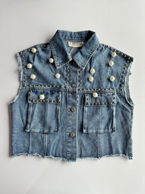 Nora Pearl Vest Blue Denim