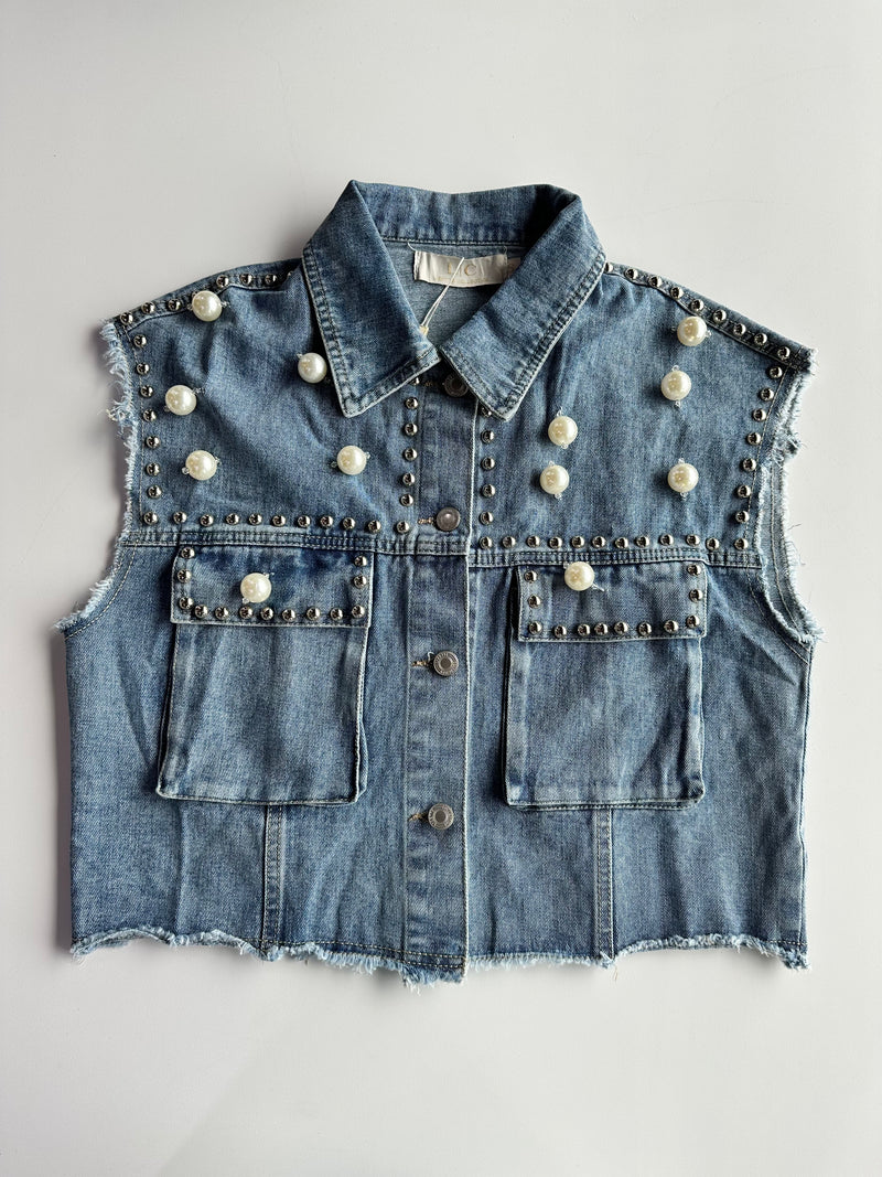 Nora Pearl Vest Blue Denim