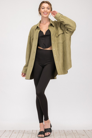 Marlow Faux Suede Button Down Olive