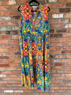 Kelly Dress Peach Green Blue Multi