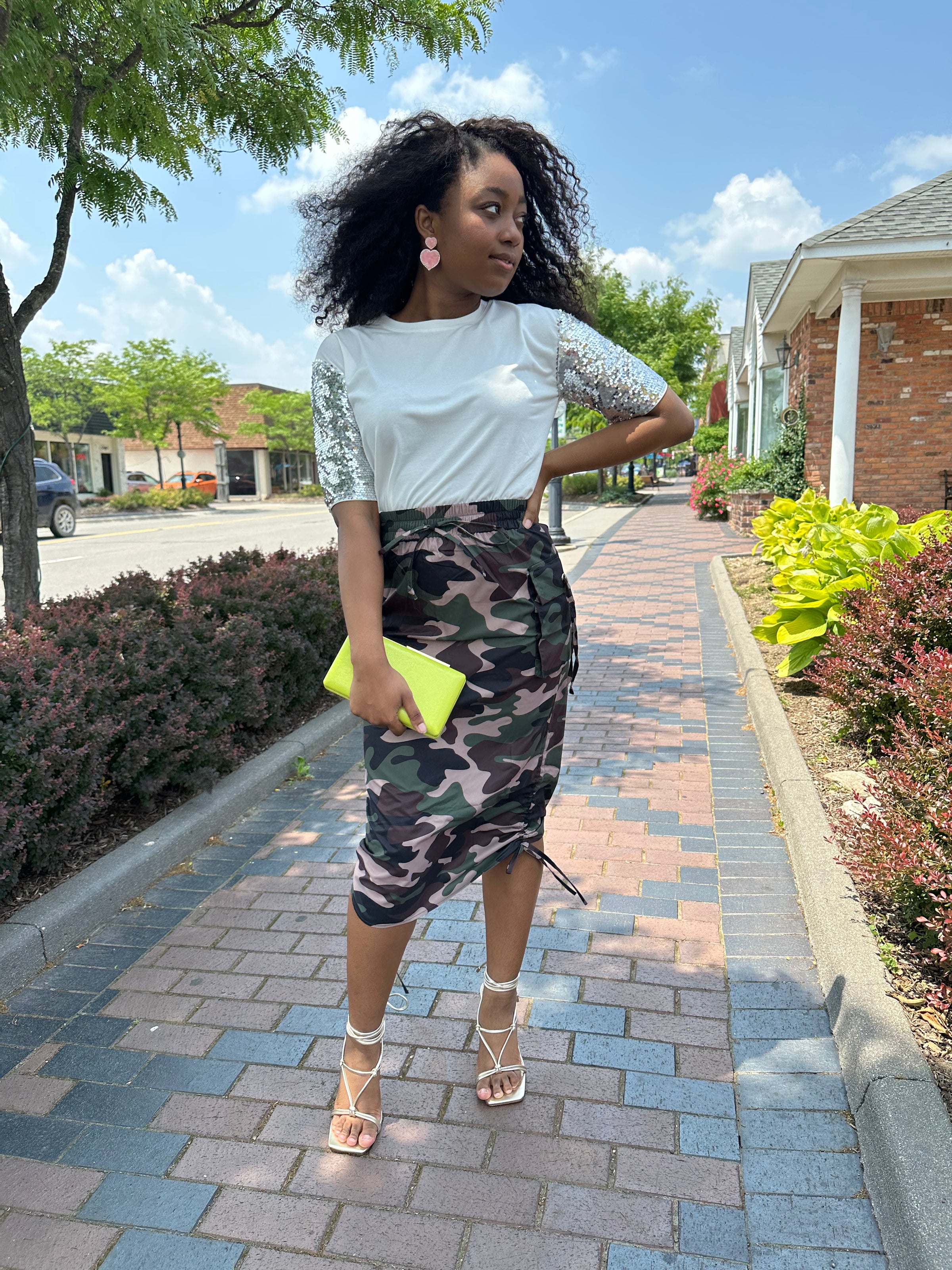 Camo sequin pencil sales skirt