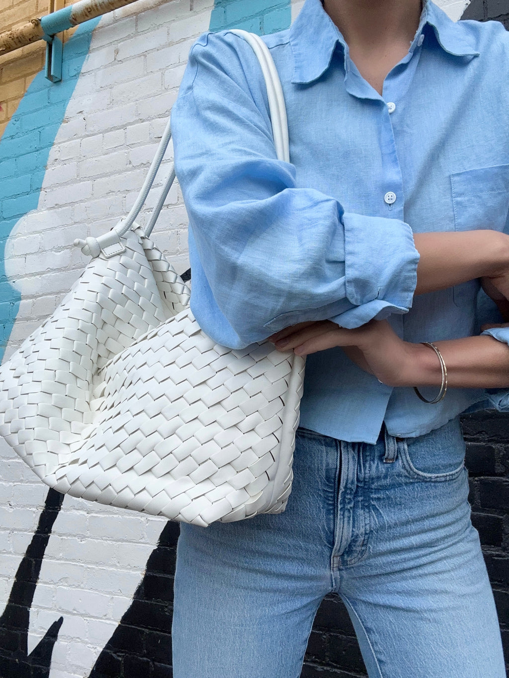 Anna Woven Tote White