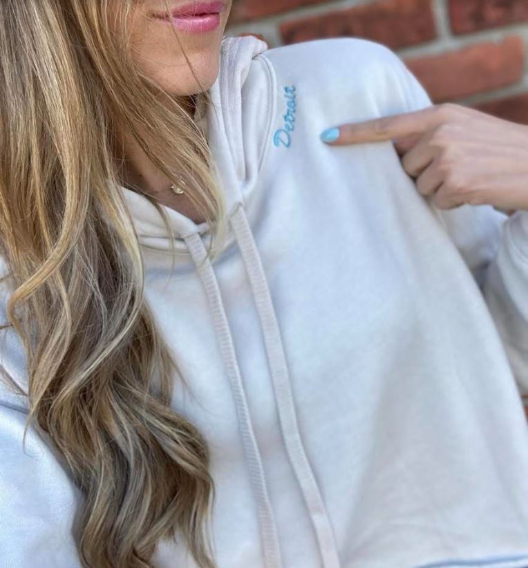 Beige Baby Blue Detroit Crop Sweatshirt