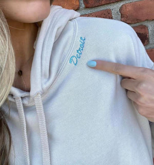 Beige Baby Blue Detroit Crop Sweatshirt