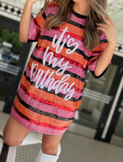 Birthday Shirt Silver Orange Pink Stripe