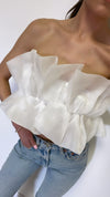 Ethel Ruffle Crop Top White