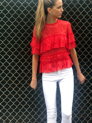 Bella Ruffle Top Coral