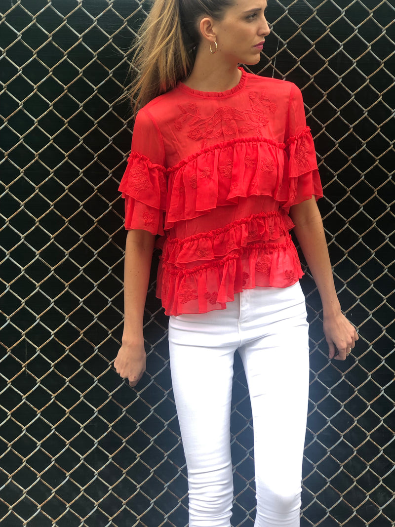 Bella Ruffle Top Coral