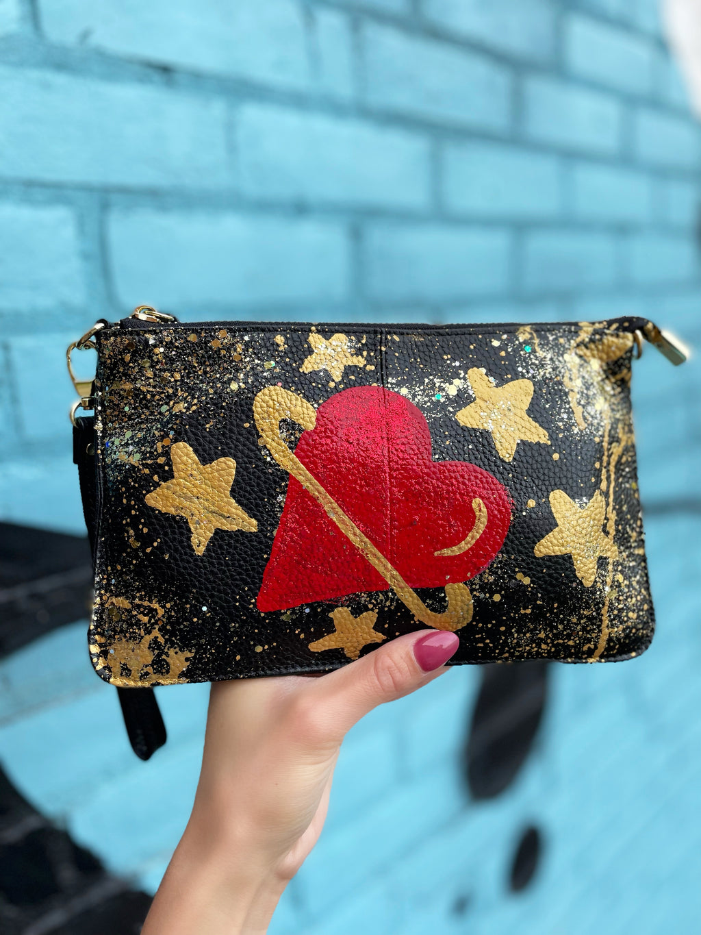 Custom Leather Bag Alex Black Space Heart