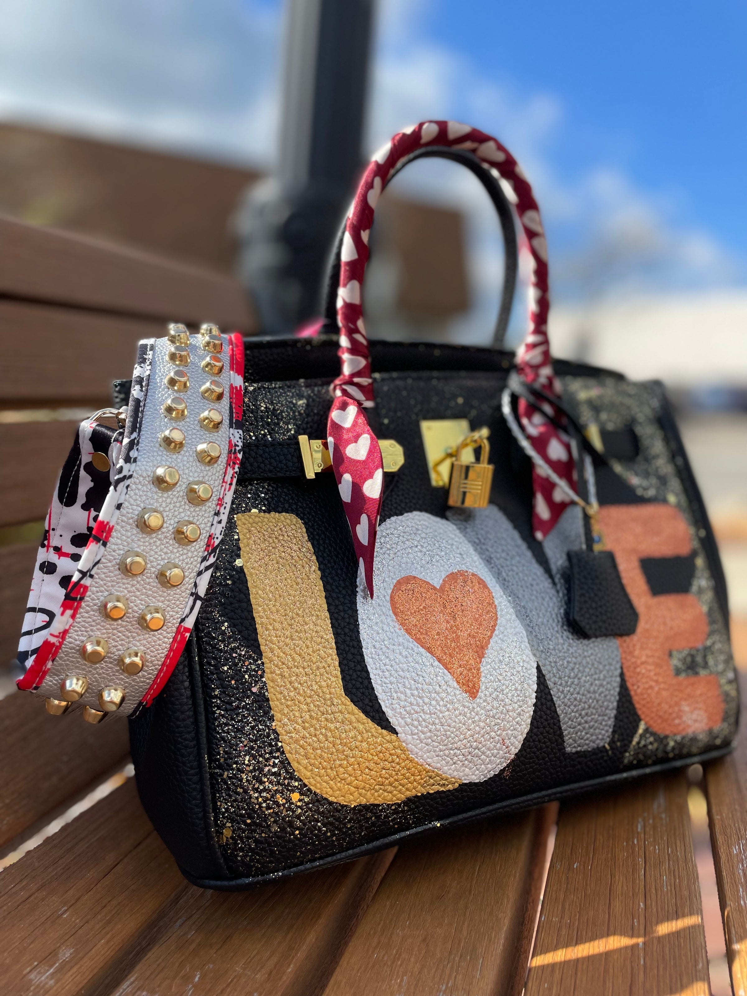 Custom Leather Bag Groovy Love Metallic – Village Shoe Inn