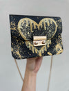 Custom Leather Bag Black Gold Heart