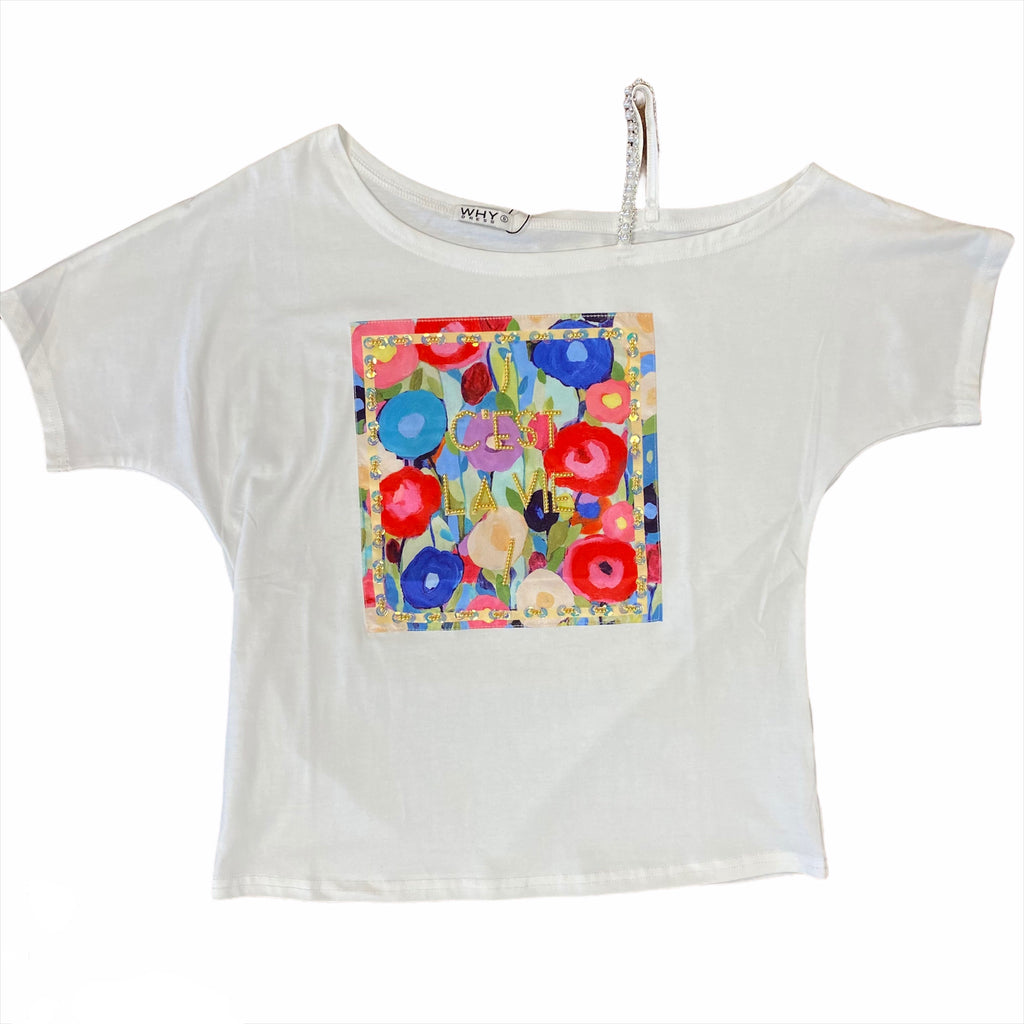 C'est La Vie Open Shoulder Top White