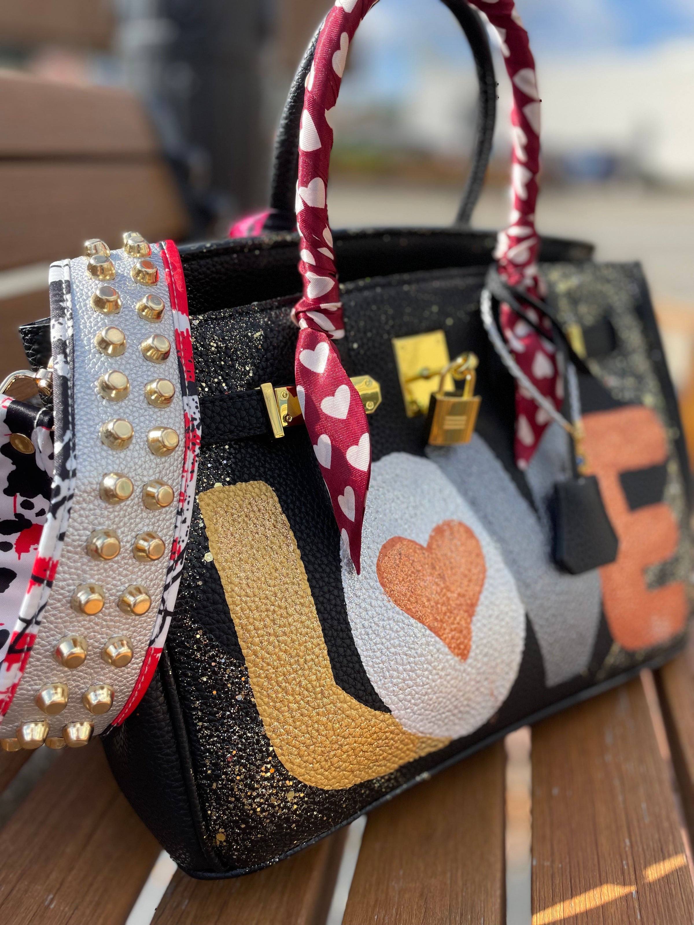 Custom Leather Bag Groovy Love Metallic – Village Shoe Inn