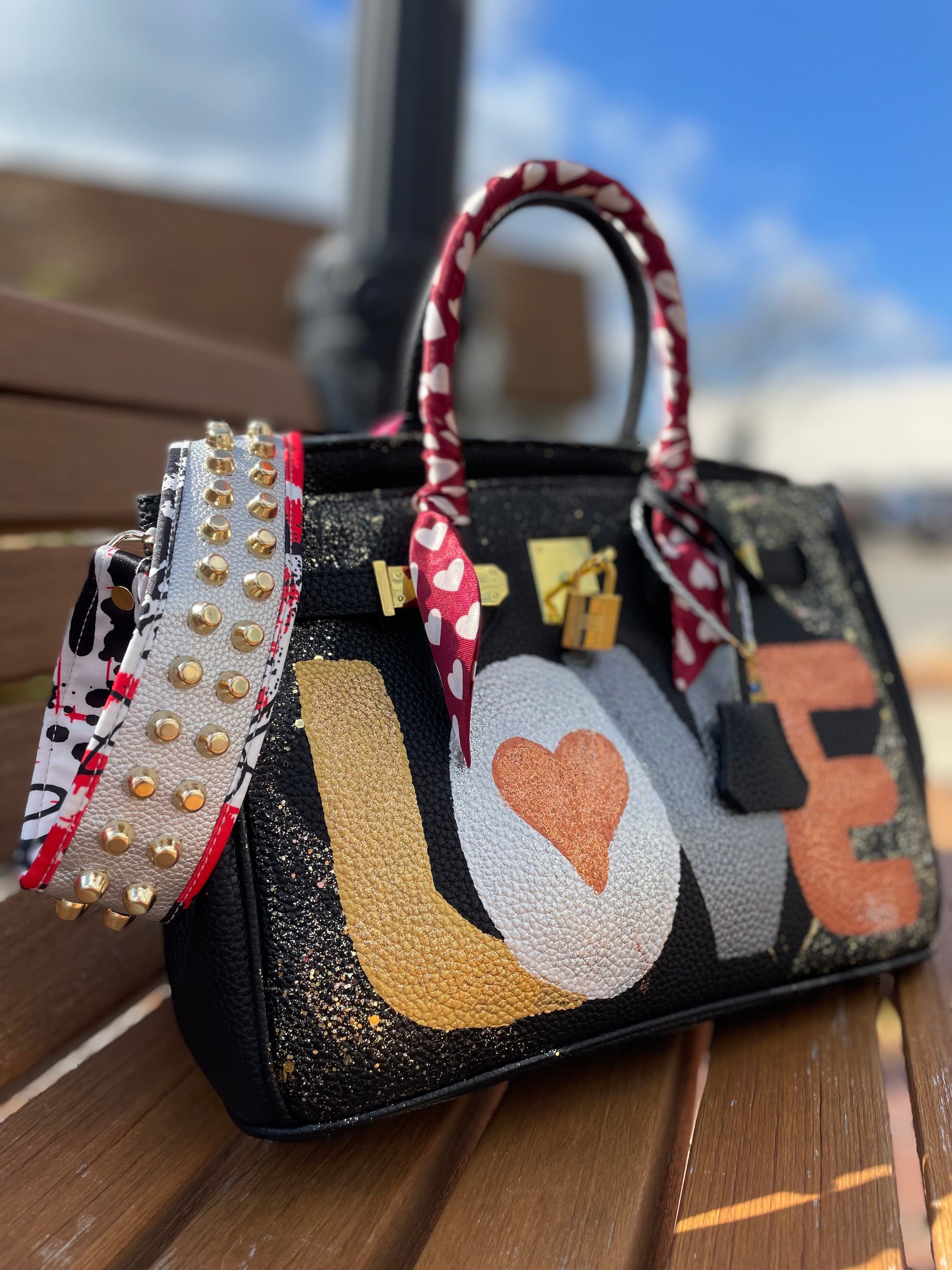 Custom Leather Bag Groovy Love Metallic – Village Shoe Inn